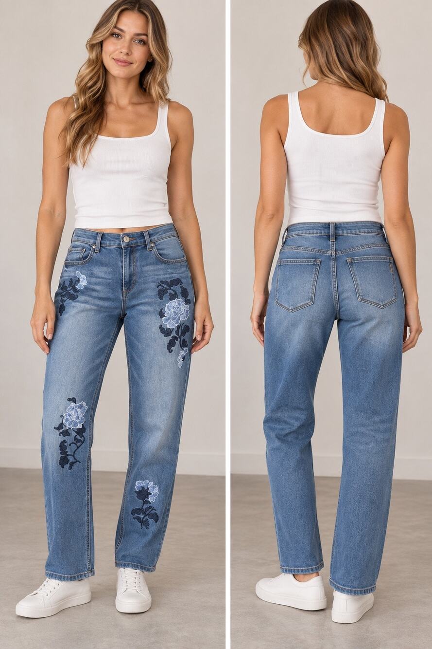 Vintage America Bestie Jeans Blue Rose Floral Embroidery Sz 12R/31